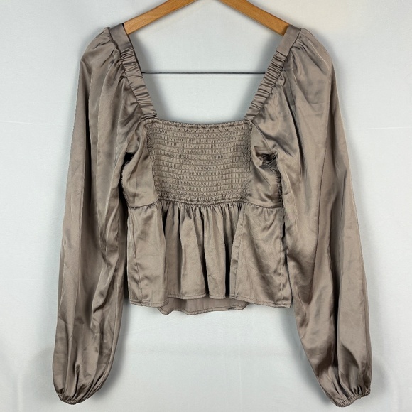 Abercrombie & Fitch Women Long sleeve Y2K BabyDoll Crop Top Sz S Smocked Evening - Picture 6 of 14